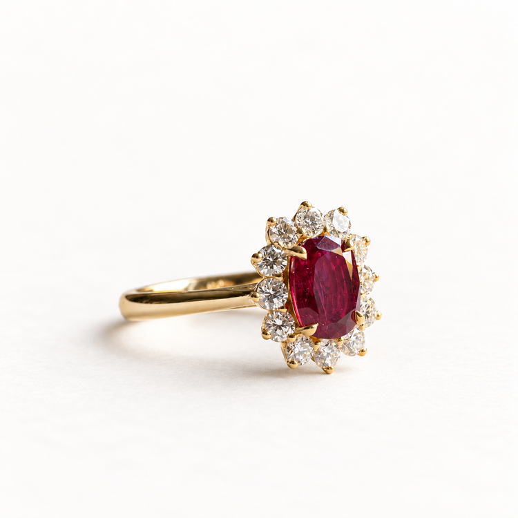 18K 2CT Ruby Diamond Cluster Ring
