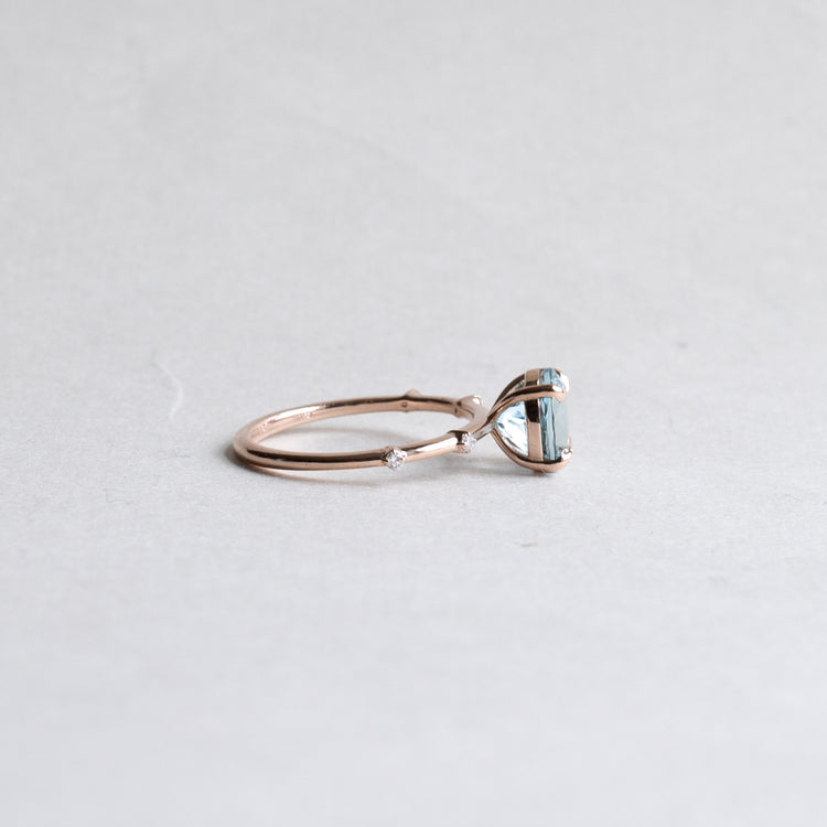 14K Rose Aquamarine Diamond Ring