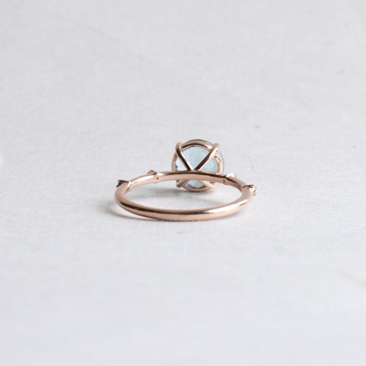 14K Rose Aquamarine Diamond Ring