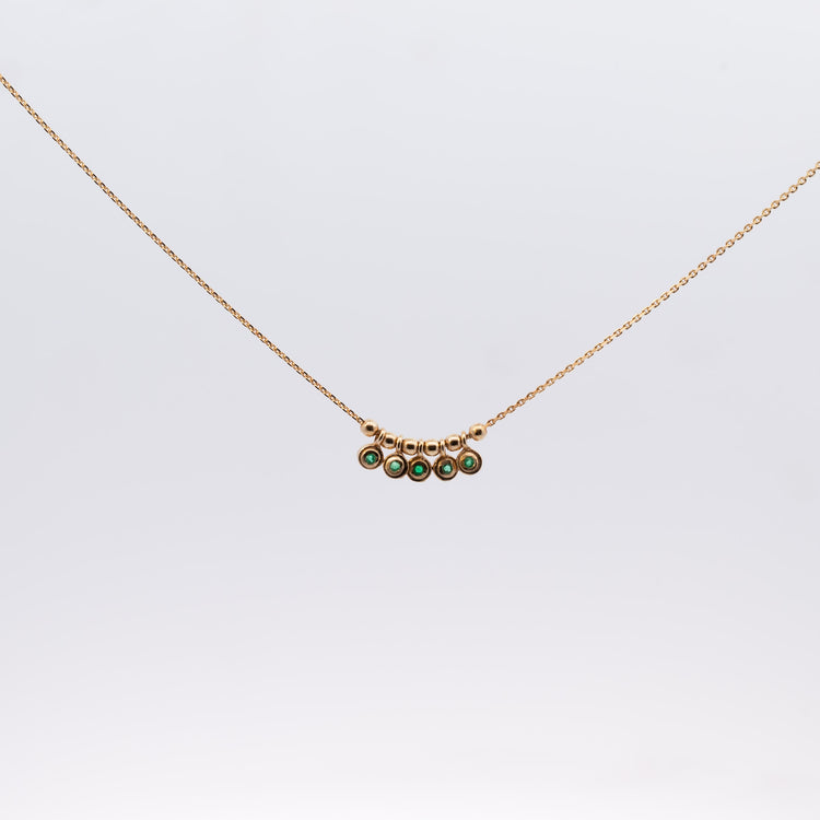 14K Emerald Bezel and Bead Necklace