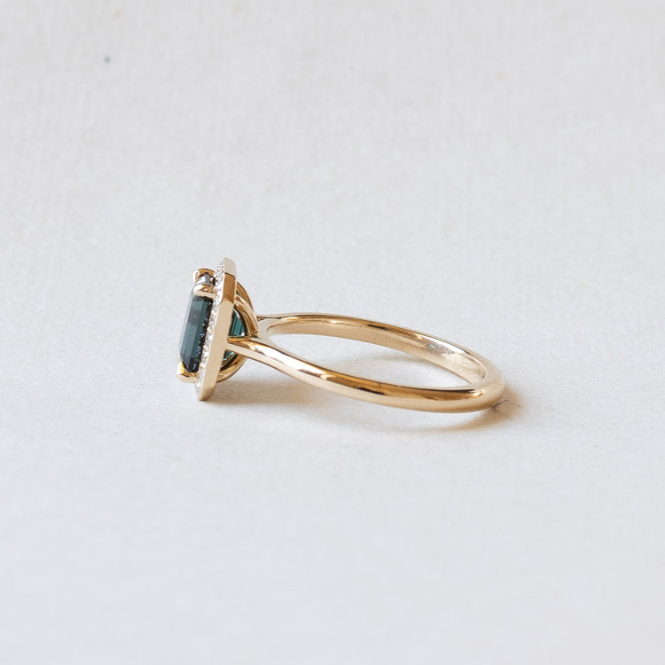 14K Yellow Gold Green Indicolite Tourmaline Engagement Ring