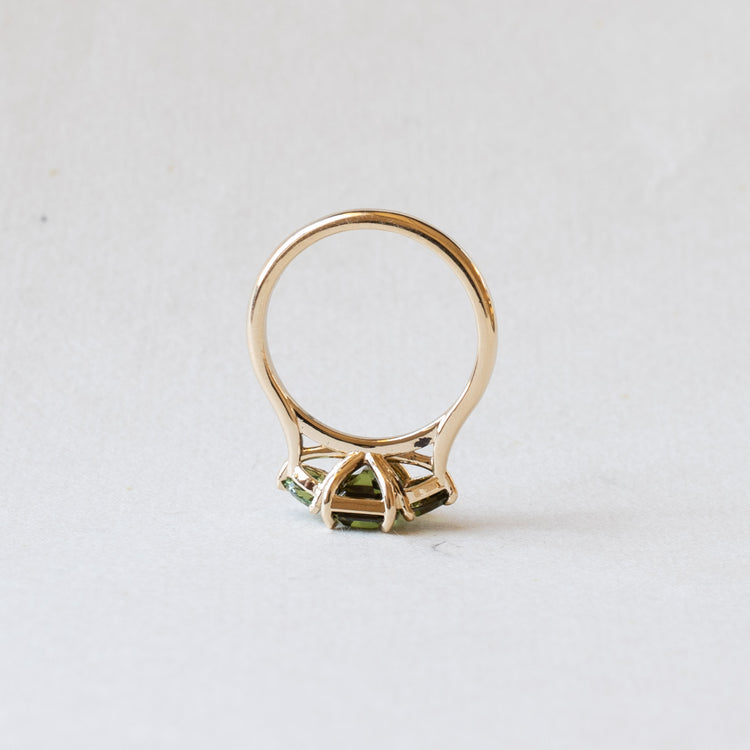 14K Yellow Gold Green Sapphire Engagement Ring