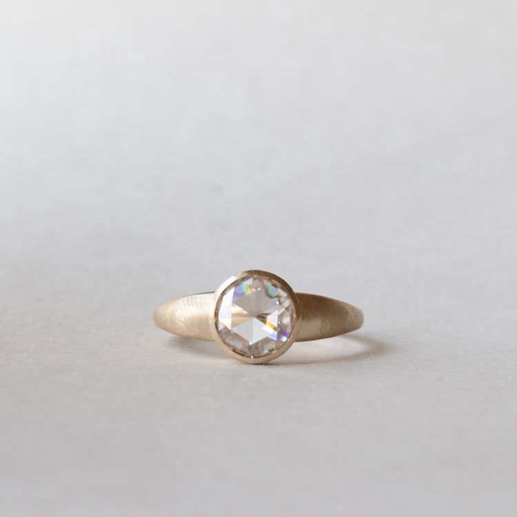 14K Yellow Gold Moissanite Ring Rose Cut Ring