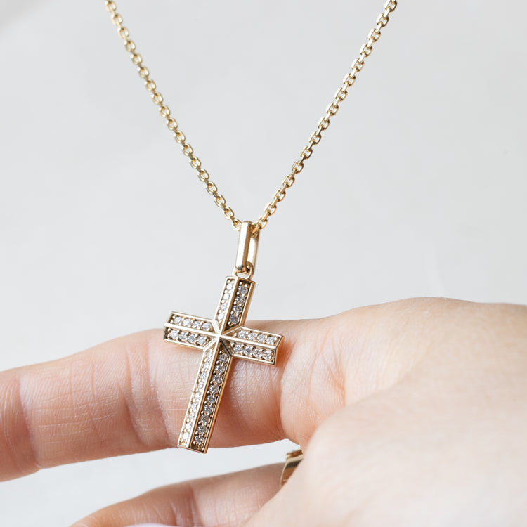 14K Yellow Gold Natural Diamond Cross Pendant (PENDANT ONLY)