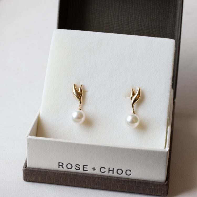 18K Gold Pearl Earrings - Estate Jewelry