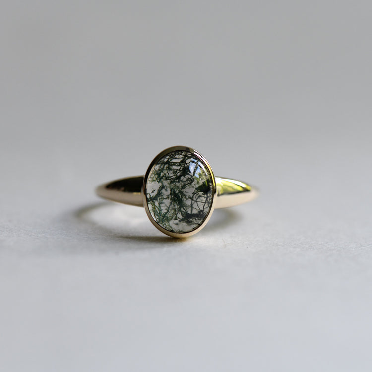 14K Moss Agate Oval Ring