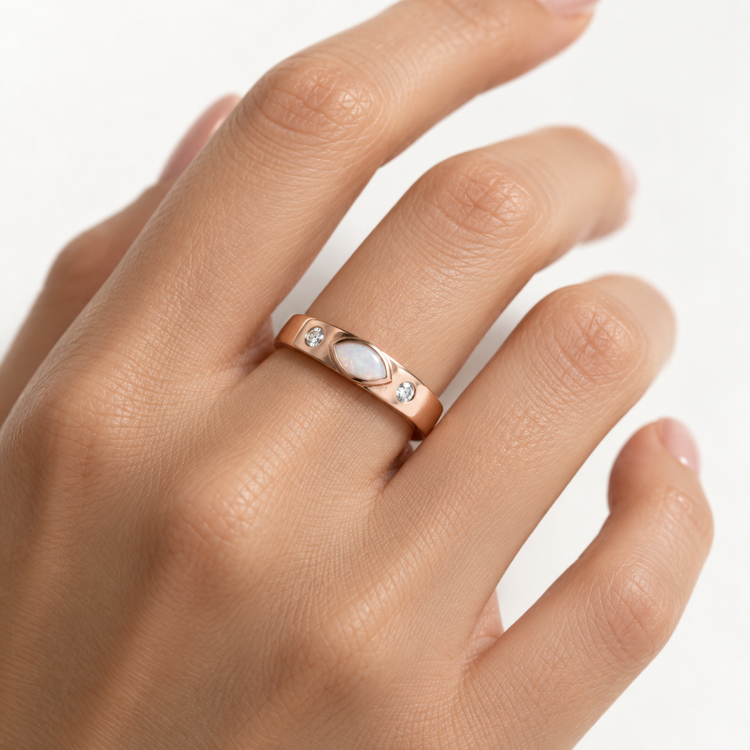14K Opal Marquise Band