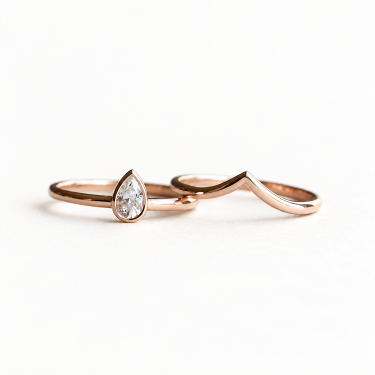 14K Rose Gold Teardrop Moissanite Ring
