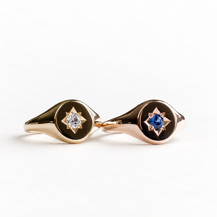 14K Rose Gold Signet Sapphire Ring