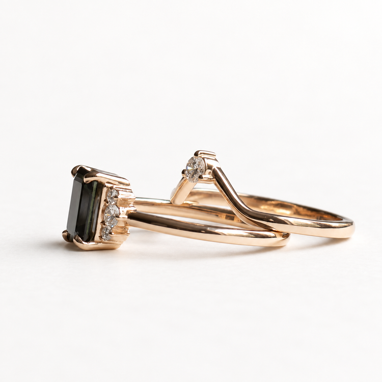 18K Rose Gold Green Sapphire Ring Set