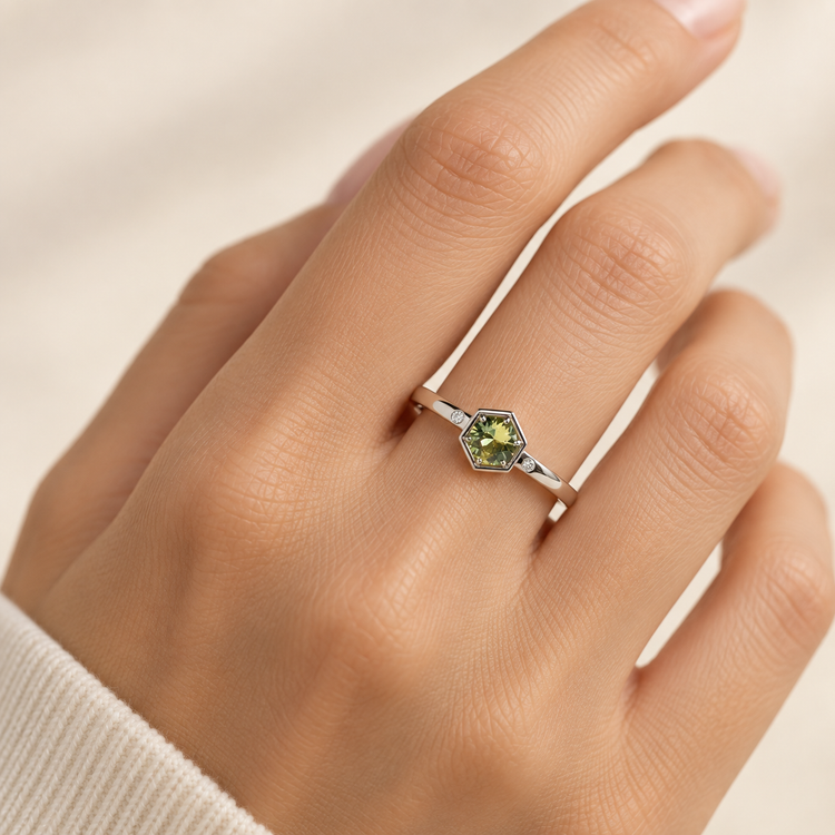 14K Parti Sapphire Hexagon Ring