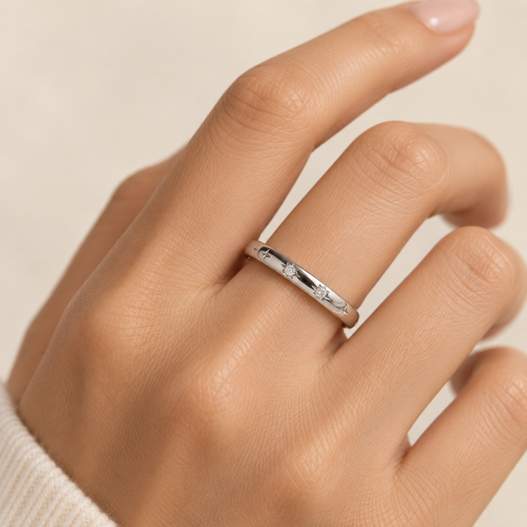 14K White Gold 3mm Starburst Diamond Band