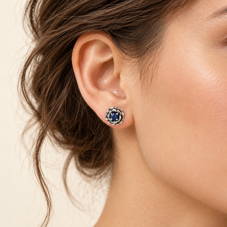 14K Sapphire Rose Studs