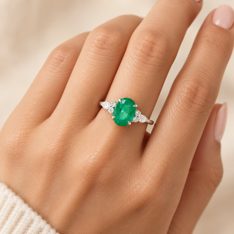 14K White Gold Natural Brazilian Emerald Ring, GIA Certified