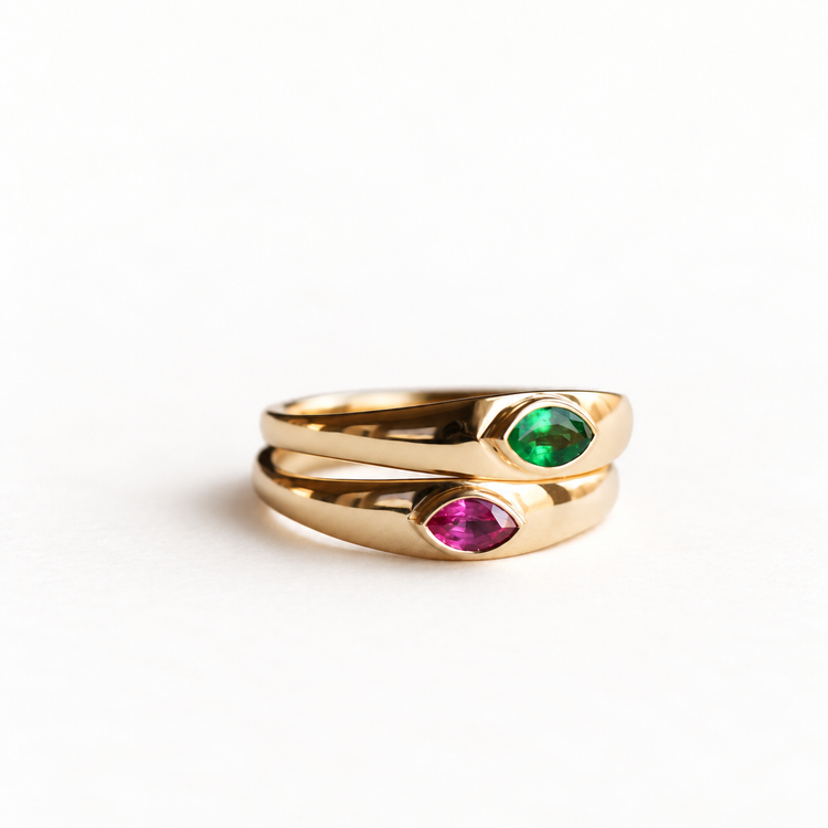 14K Marquise Emerald Signet Ring