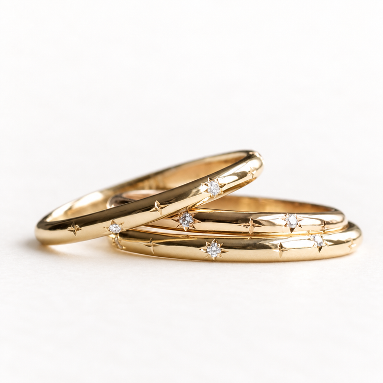 14K Diamond Starburst 2mm Band