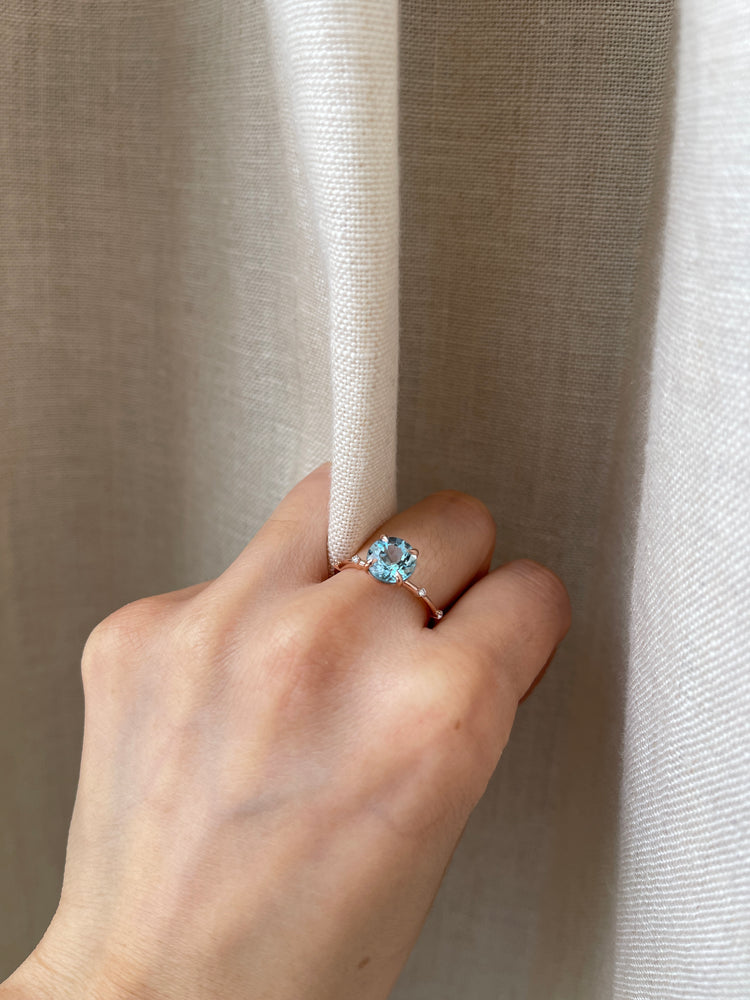 14K Rose Aquamarine Diamond Ring