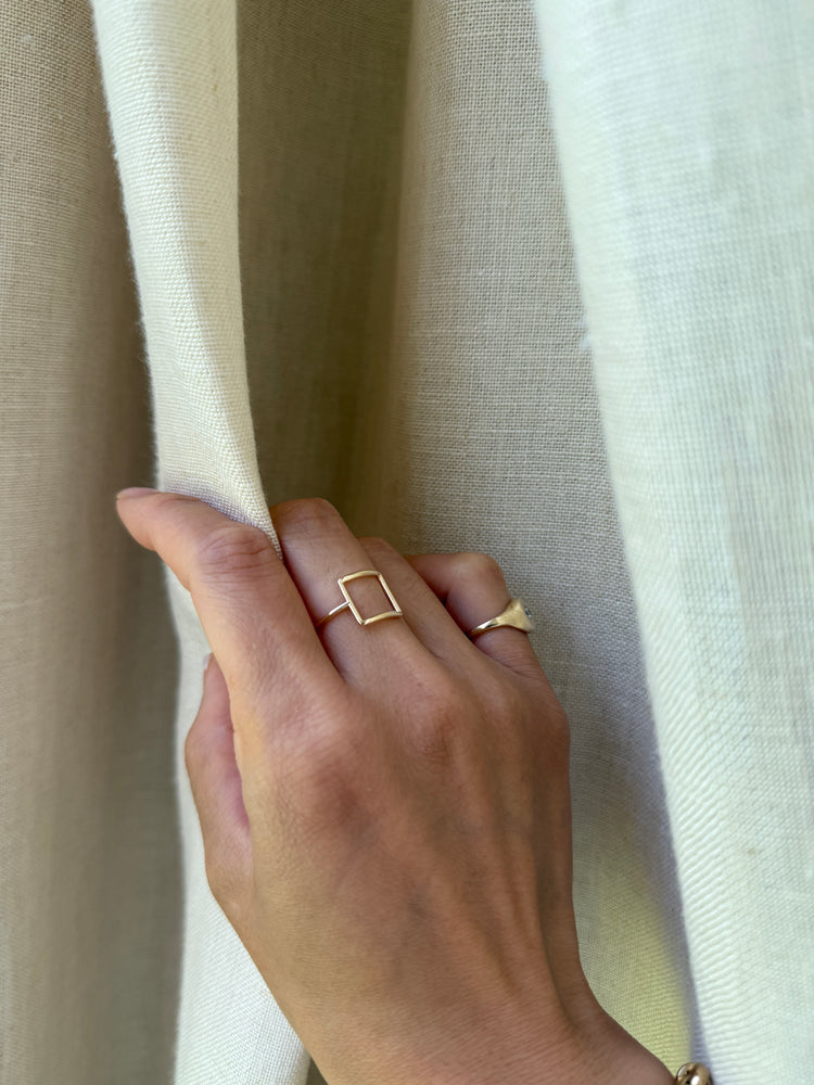 14K Yellow Gold Open Square Ring