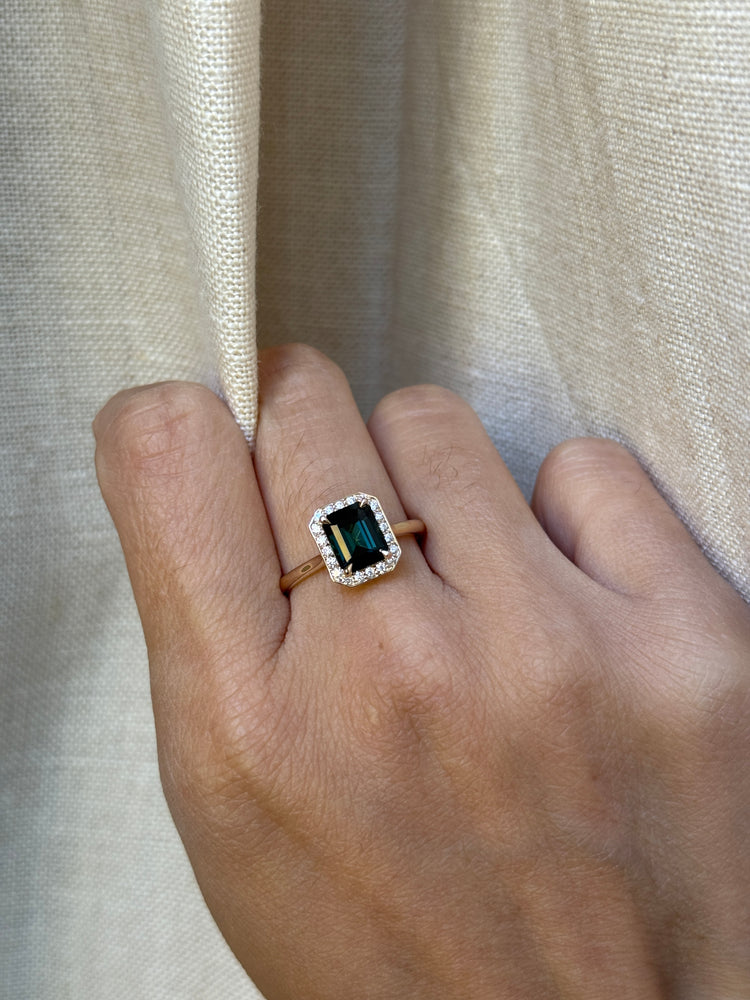 14K Yellow Gold Green Indicolite Tourmaline Engagement Ring