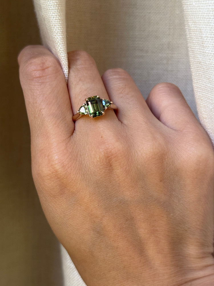 14K Yellow Gold Green Sapphire Engagement Ring