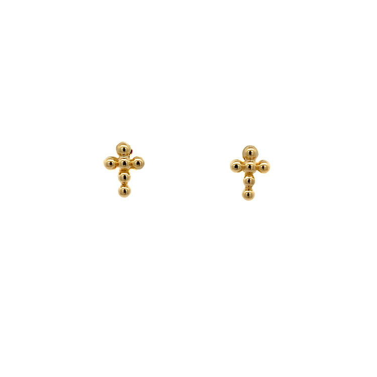 14K Yellow Gold Cross Stud Earrings: Religious Jewelry