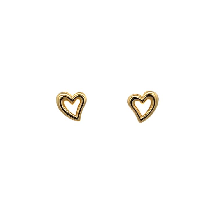 14k Yellow Gold Heart Stud Earrings: Open Heart Design
