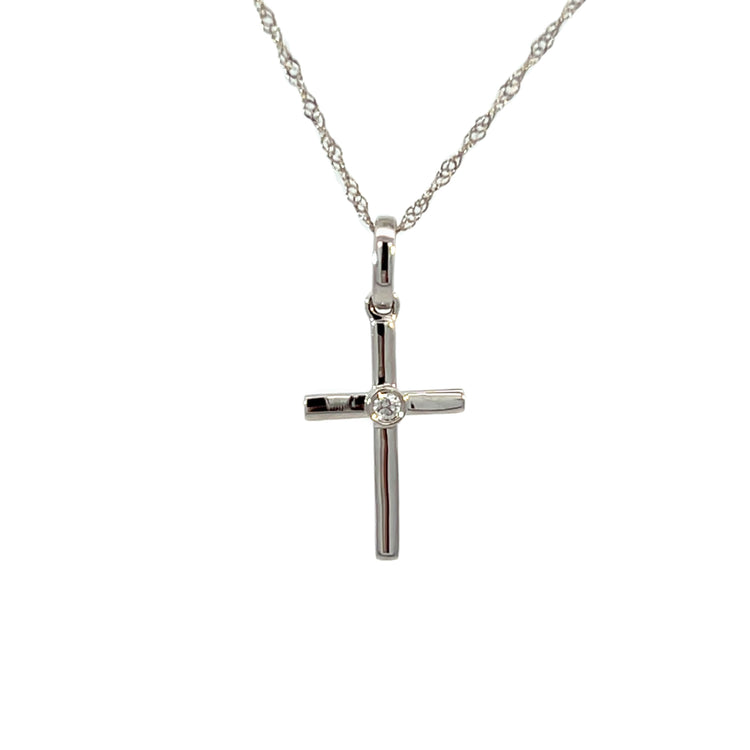 14K White Gold Cross Diamond Necklace
