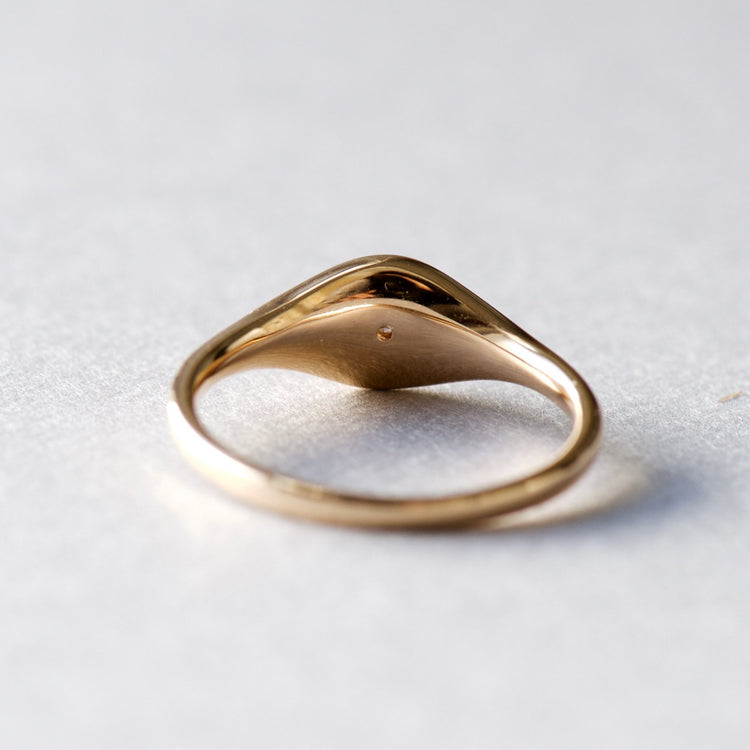 18k Solid Rose Gold With Diamond Signet Ring