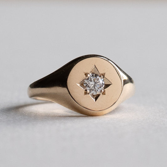 14K Diamond Signet Ring
