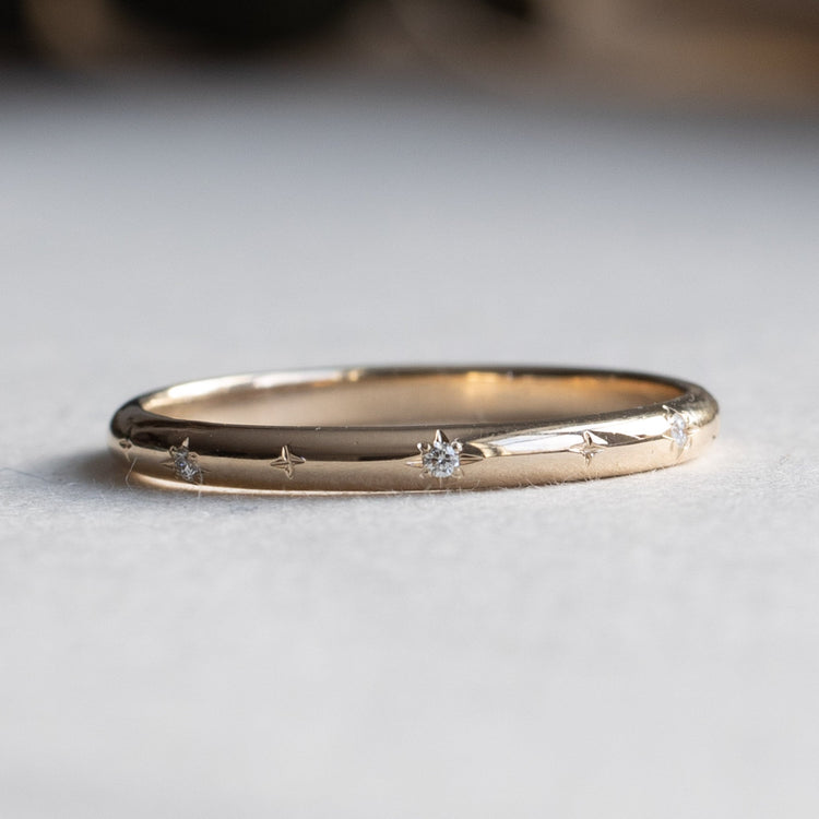 custom 14k Gold Starburst Diamond 2mm Band