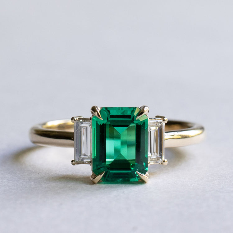 14K 1.4 CT Emerald Three Stone Ring
