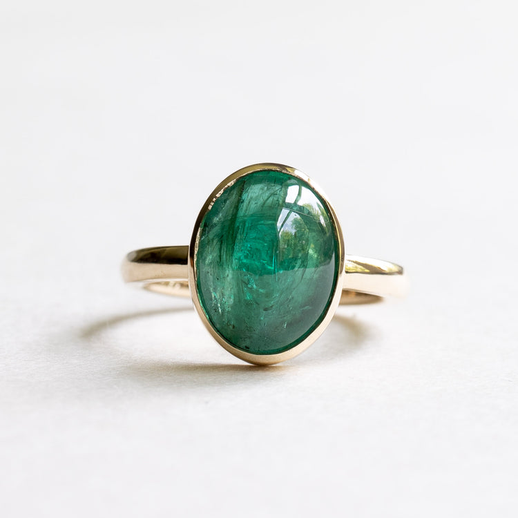14K Oval 3.69 Carat Emerald Ring