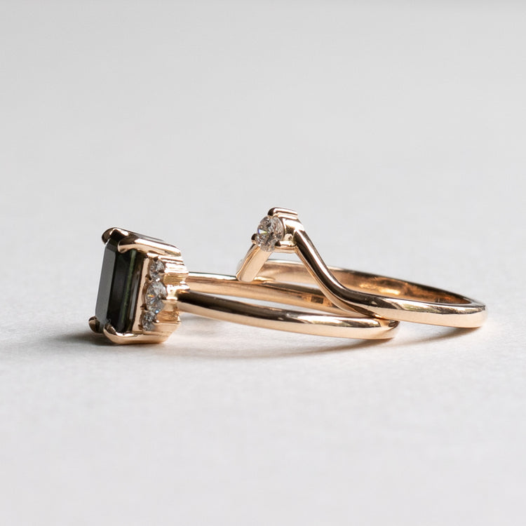 18K Rose Gold Green Sapphire Ring Set