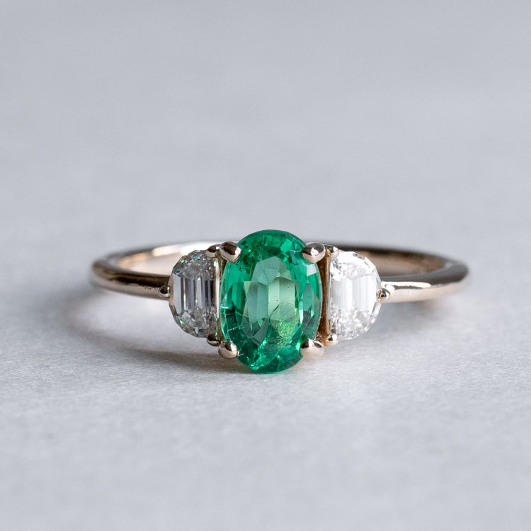 18K Emerald Diamond Trio Ring