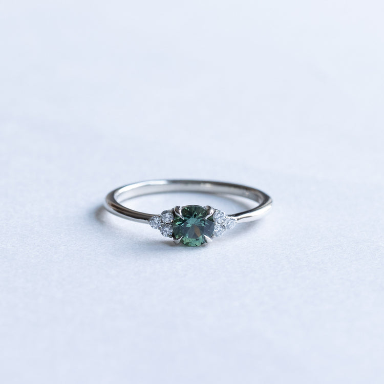 14K Teal Sapphire Diamond Ring
