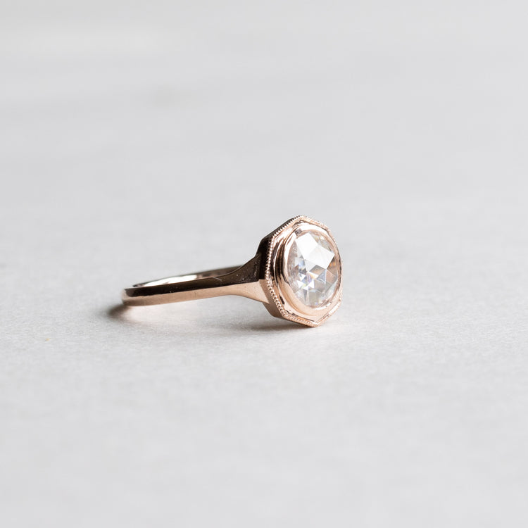 14K Rose Gold Rose Cut Moissanite Ring