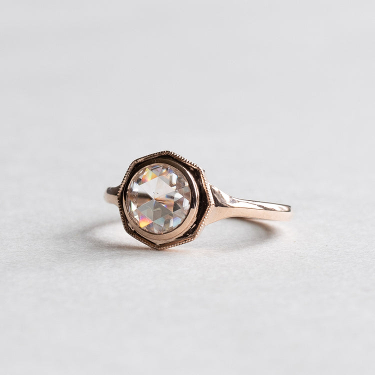 14K Rose Gold Rose Cut Moissanite Ring