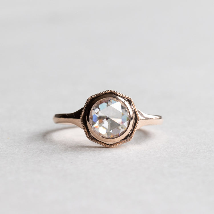 14K Rose Gold Rose Cut Moissanite Ring