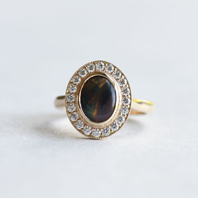 14K Australian Black Opal Ring