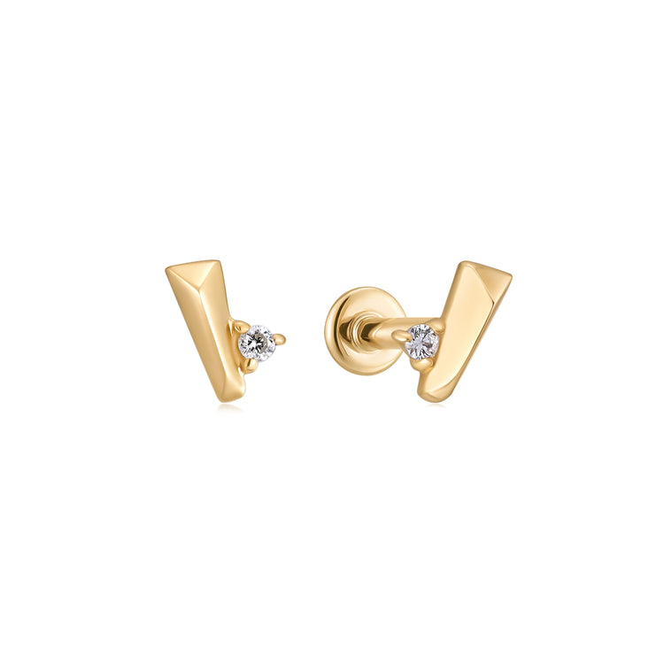 14K Diamond Bar Studs