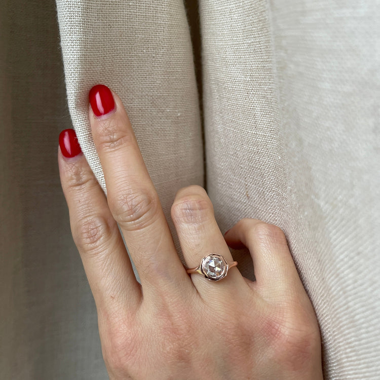 14K Rose Gold Rose Cut Moissanite Ring