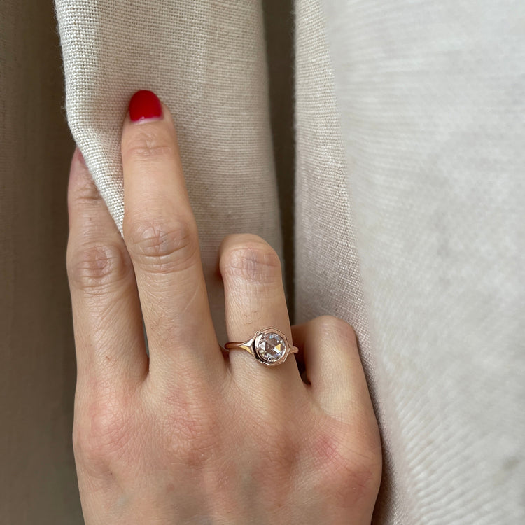 14K Rose Gold Rose Cut Moissanite Ring