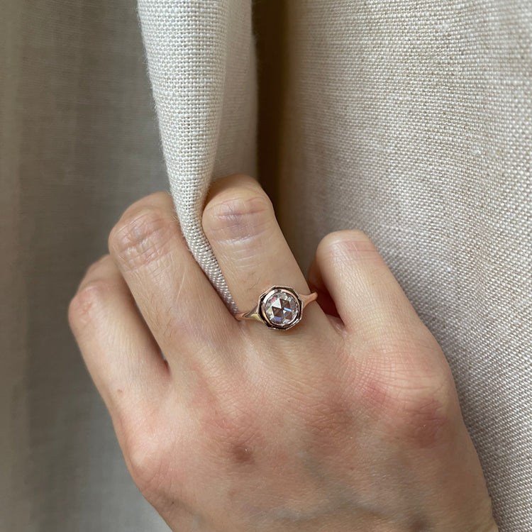 14K Rose Gold Rose Cut Moissanite Ring