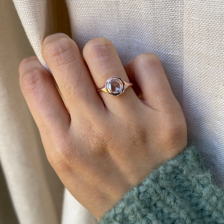 14k Rose Cut 0.75 Carat Diamond Ring