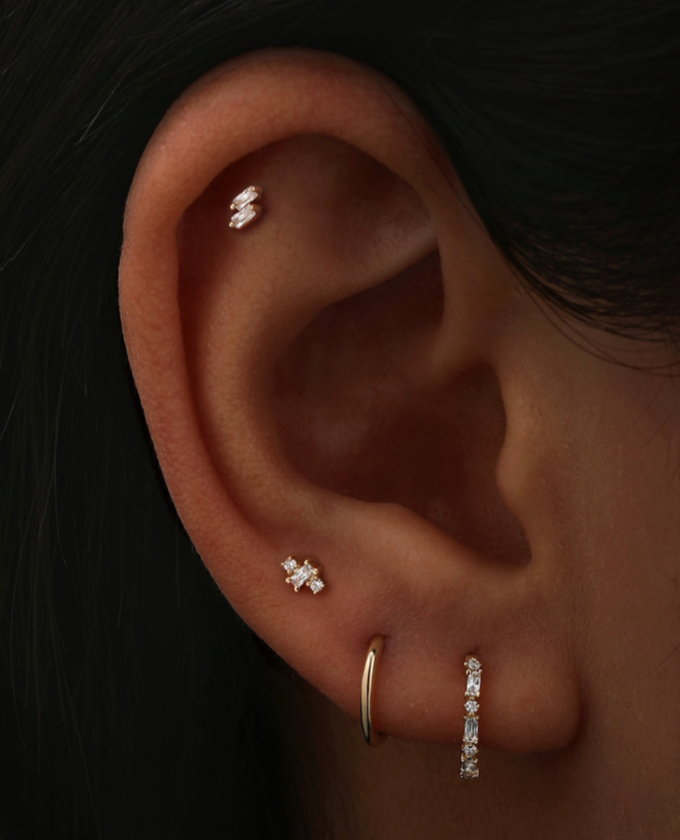 14K Two Baguette Diamond Studs