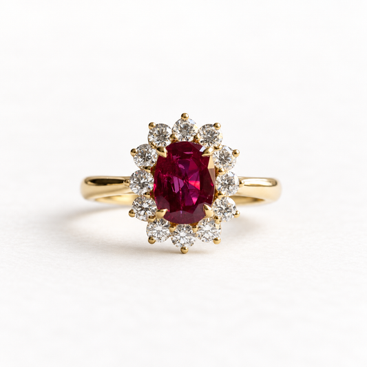 18K 2CT Ruby Diamond Cluster Ring