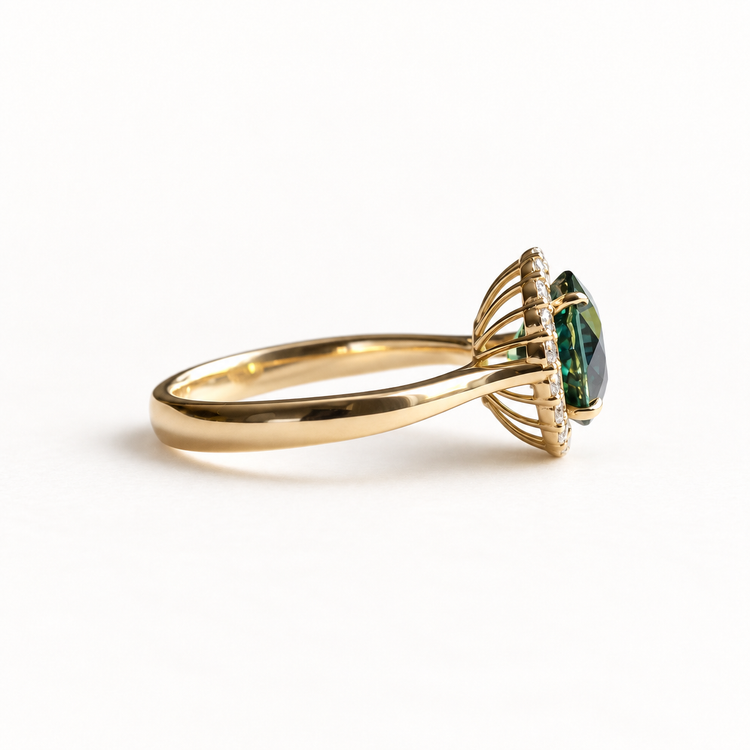 14K 2 CT Green Sapphire Halo Ring