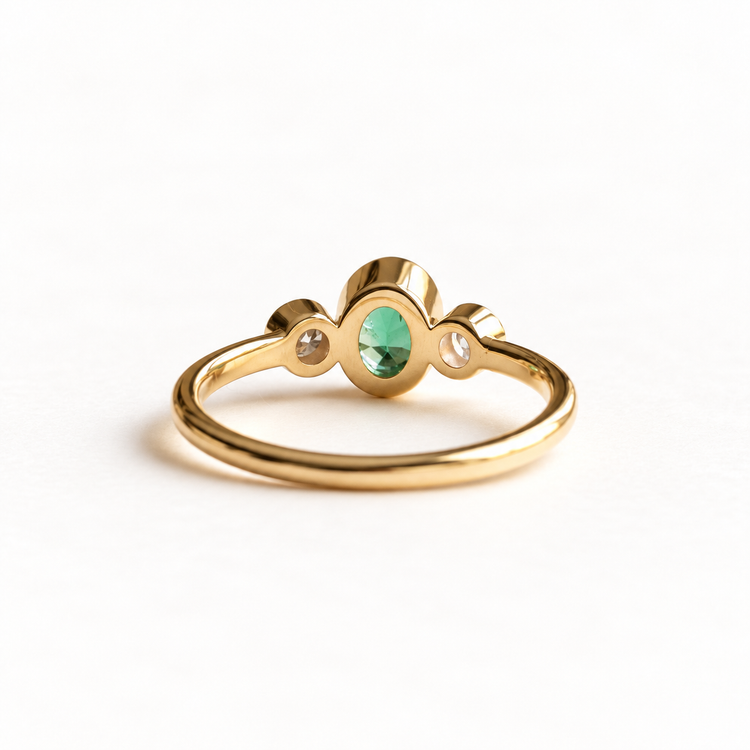 14K Emerald Diamond Three Stone Ring
