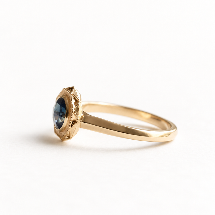 14K Rose Cut Sapphire Ring
