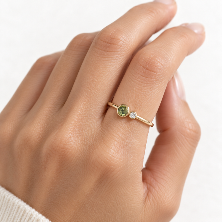 Green Sapphire Moi et Toi Diamond Ring